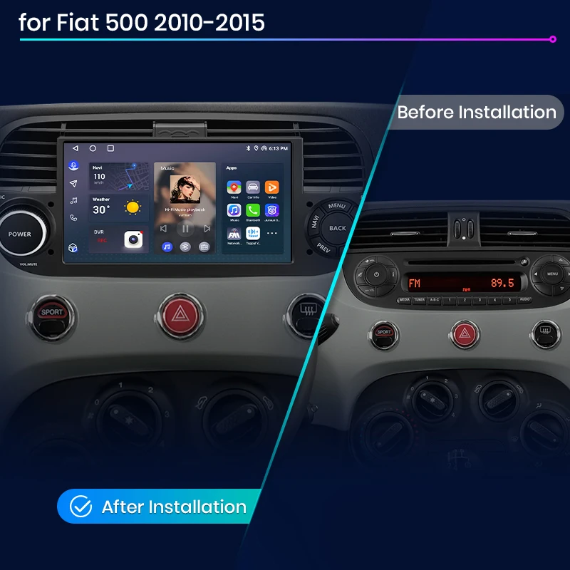 Radio para Auto Junsun de 7 Pulgadas con CarPlay Inalámbrico y Android Auto para Fiat 500 500C Abarth 2007-2015, Sistema Multimedia Inteligente con Apple CarPlay Inalámbrico, Pantalla Táctil IPS, Reproductor de Video Estéreo, Autoradio 2 Din, Navegación, BT, GPS, 4G, WIFI, FM, AM, DSP, RDS, SWC 3