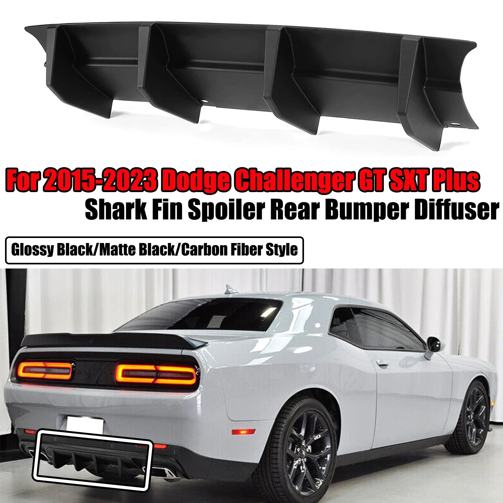 For Dodge Challenger GT SXT Plus 2015-2023 Rear Bumper Diffuser Lip Splitter Shark Fin Spoiler Rear bumper guard Auto Parts