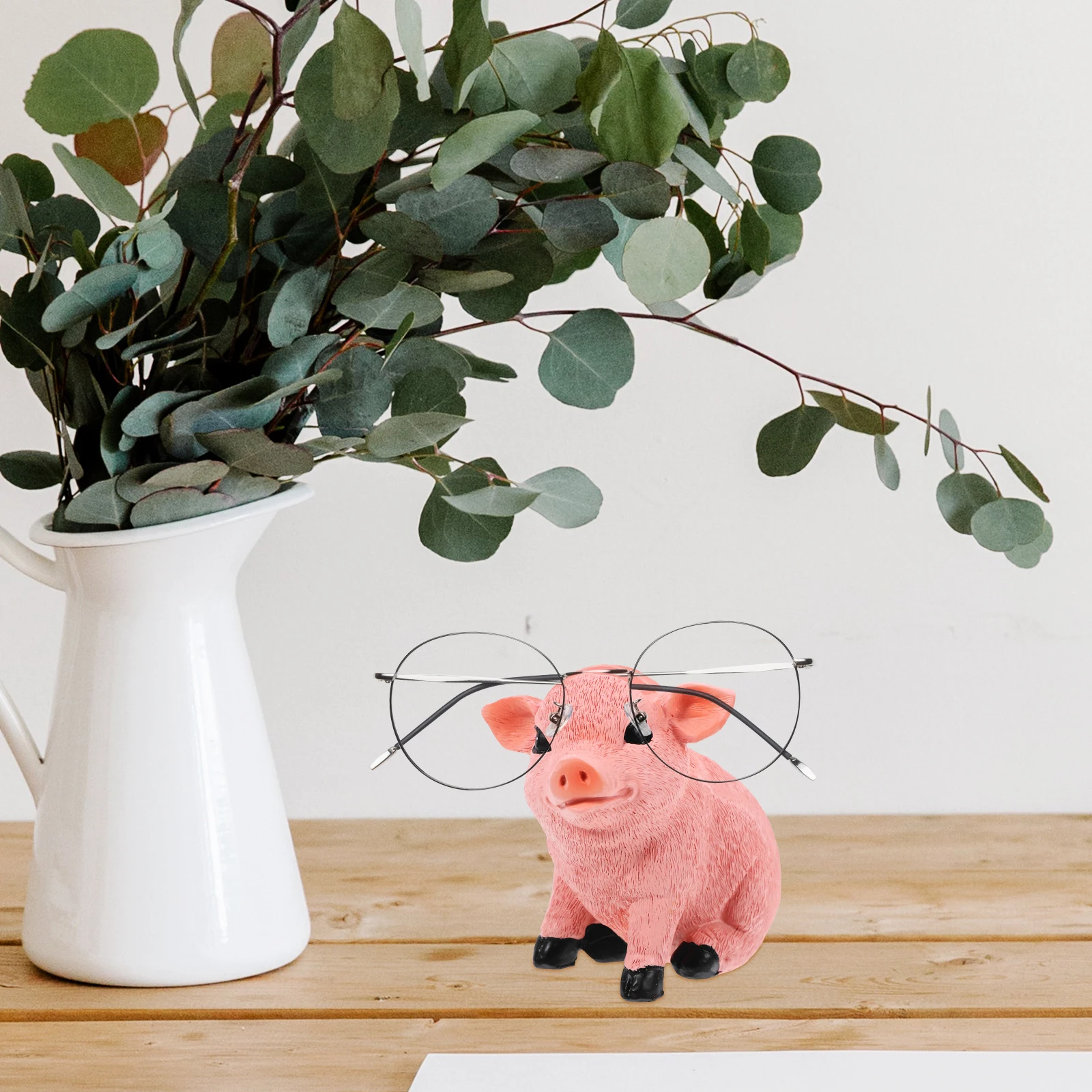 

Cute Piggy Glasses Holder Animal Eyeglass Stand Funny Pig Figurine Decor for Home Office Lined Spectacle Frame
