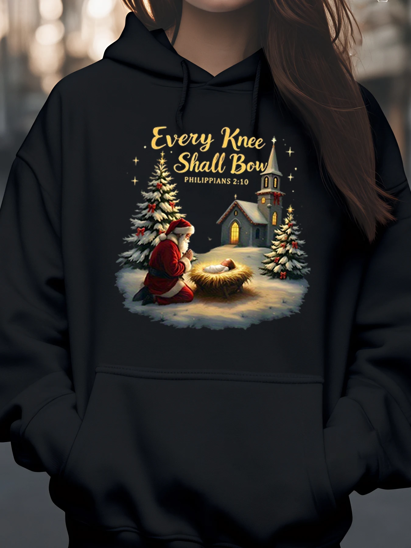 

Рождественская Рождественская сцена Санта-Клауса, каждый колено, с бантом, Филиппийцам, 210, толстовка с капюшоном, праздничная одежда для женщин и мужчин