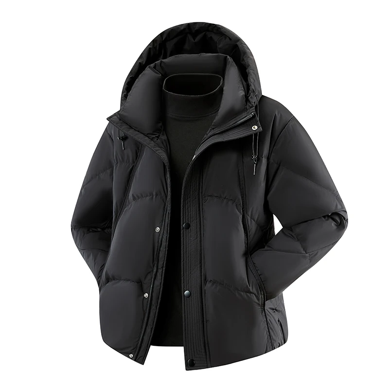 Solid Color Hooded Duck Down Jackets 2025 Winter Men's Casual Top Puffer Coats Outwear Loose Windproof Padded Parkas Clothing