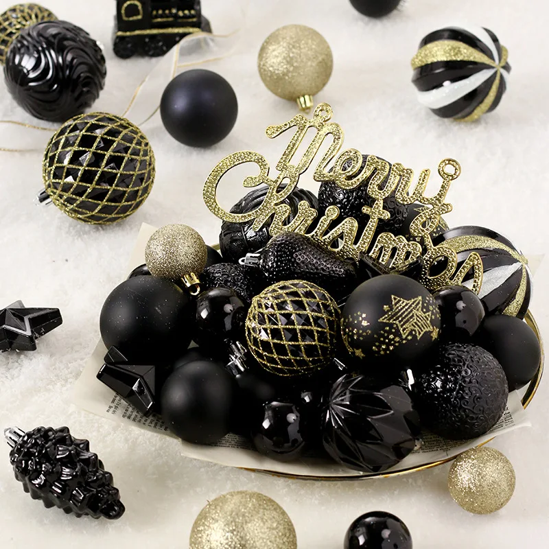 65pcs Christmas Ball Pendant Xmas Tree Hanging Ornaments Black Gold Baubles Merry Christmas Decoration For Home Navidad Noel