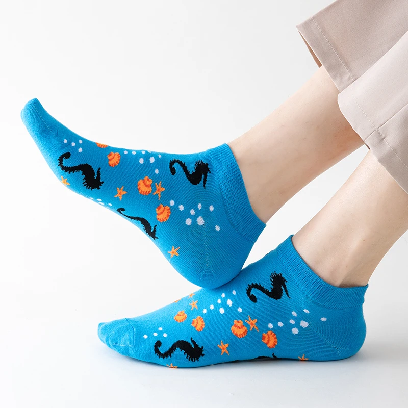 6 أزواج للجنسين الجدة الملونة الجوارب القصيرة الرجال Harajuku الكرتون مضحك الكائنات البحرية عادية قارب الجوارب الاتجاه الذكور الكاحل الجوارب #5