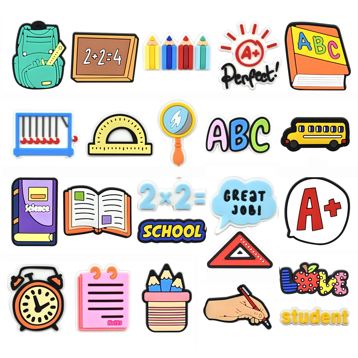 16-23Pcs School Book Shoe Charms Pencil Slides Clog Sandals Shoes Decorations Accessories Buckle For Friend Party Gifts