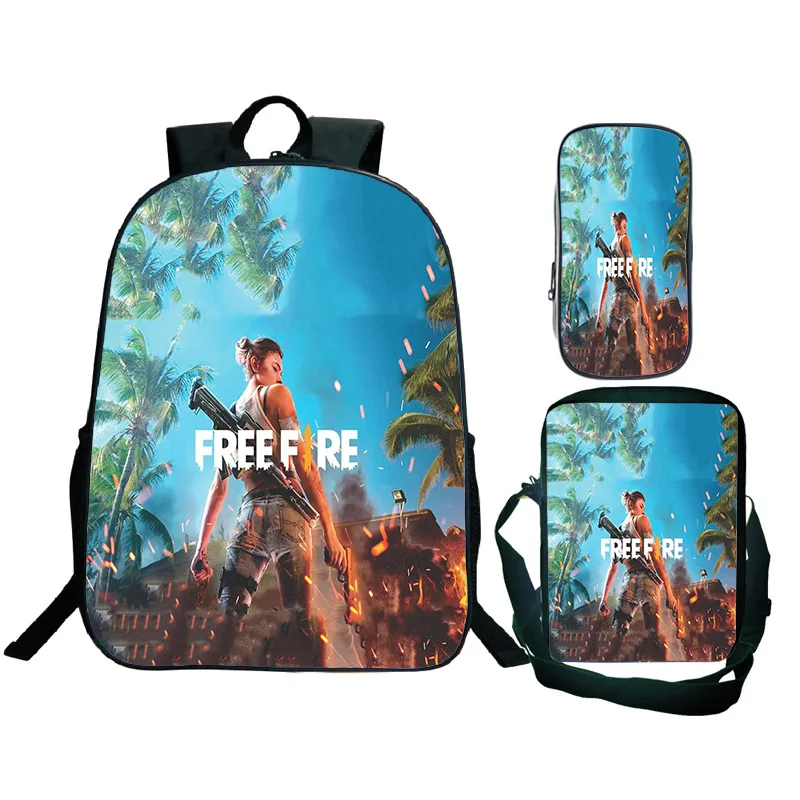 Free Fire Garena Mochila, Bolsa de Ombro, Lápis, Adolescentes Schoolbag, Meninos e Meninas Cartoon Game Bookbag, Grande Anime Mochila, 3Pcs