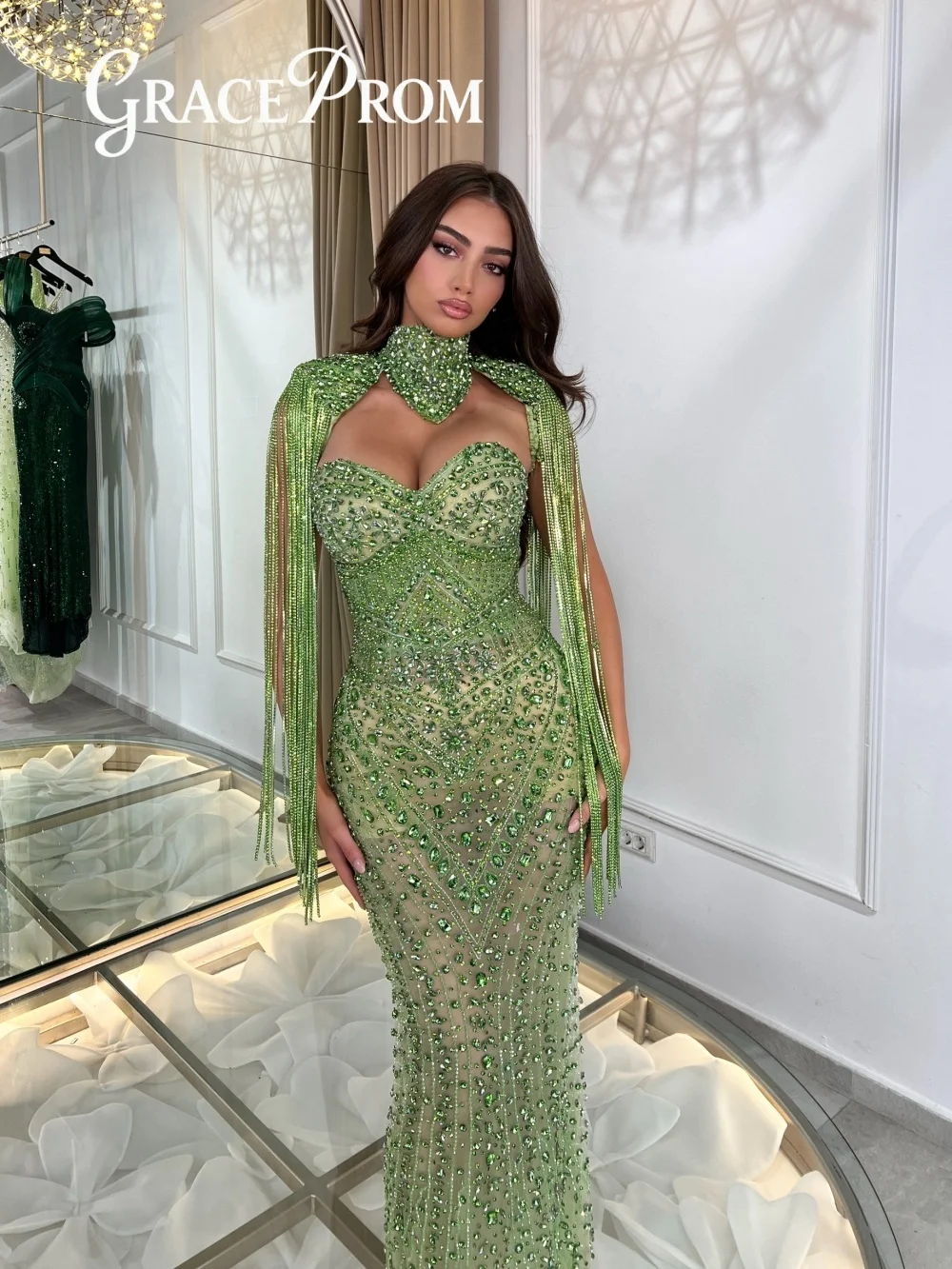 

GraceProm Halter Neck Evening Dress 2026 Dazzling Crystal Carpet Gown Stunning Mermaid Floor Length Party Gown فساتين سه