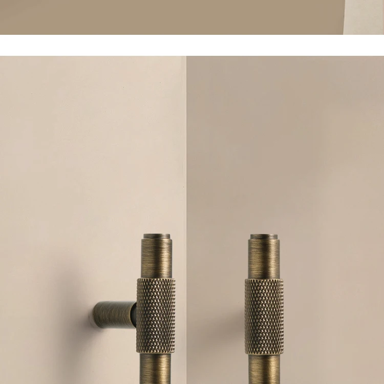 Dooroom Möbelgriffe aus massivem Messing, Kreuzrändelung, Schrank, Kleiderschrank, Kommode, Schuhschublade, Schrankknöpfe, T-Bar-Hardware-Griff – Detail 7