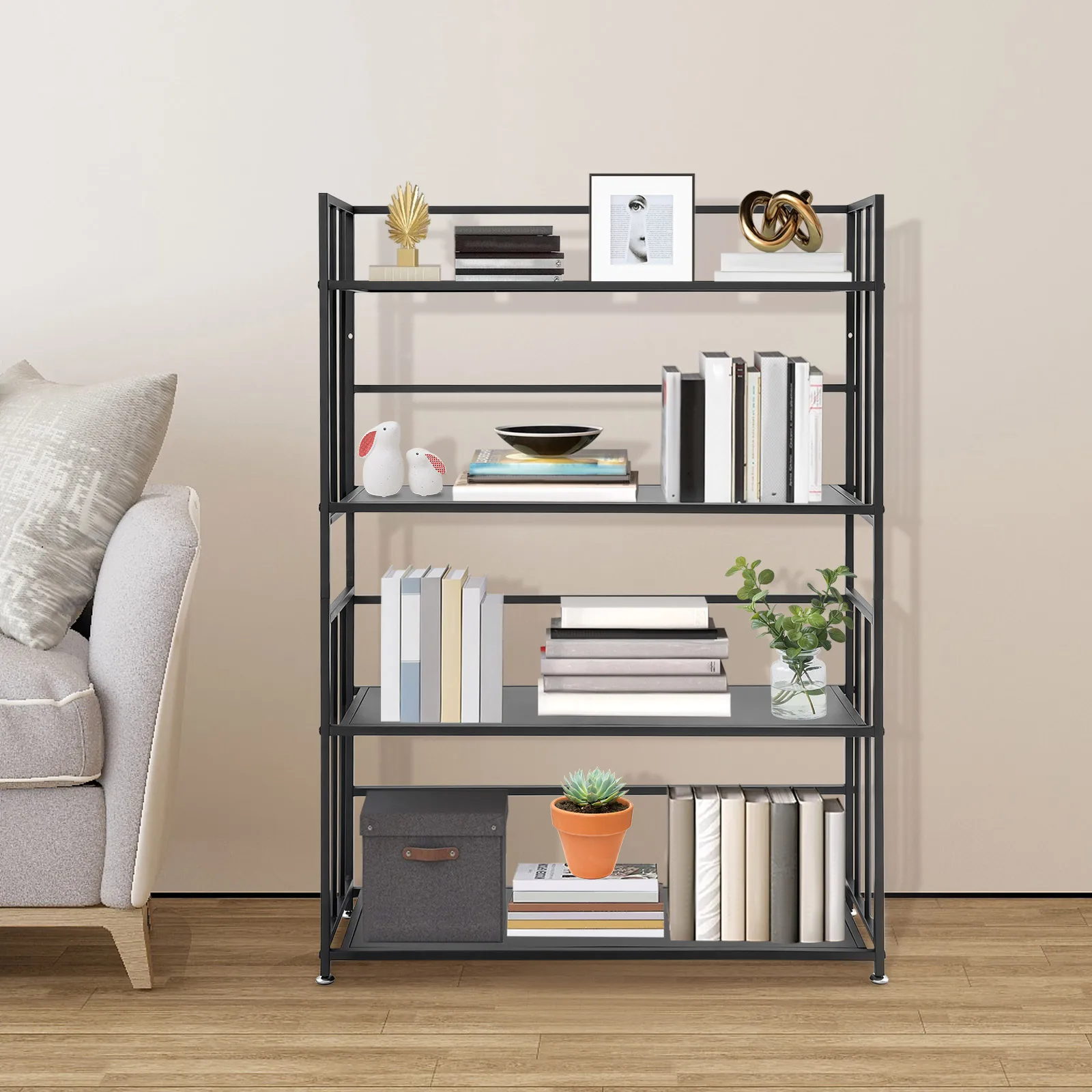 

Wide Open Shelf Bookcase Modern 4-Tier Floor Standing Display Bookshelf for Home and Office Storage Shelving