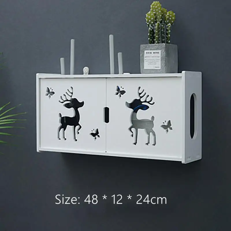 Wall Hanging Plug Storage Box Wireless Wifi Router Storage Box Wooden Box Free Punching Router Cable Organizer Home Decor