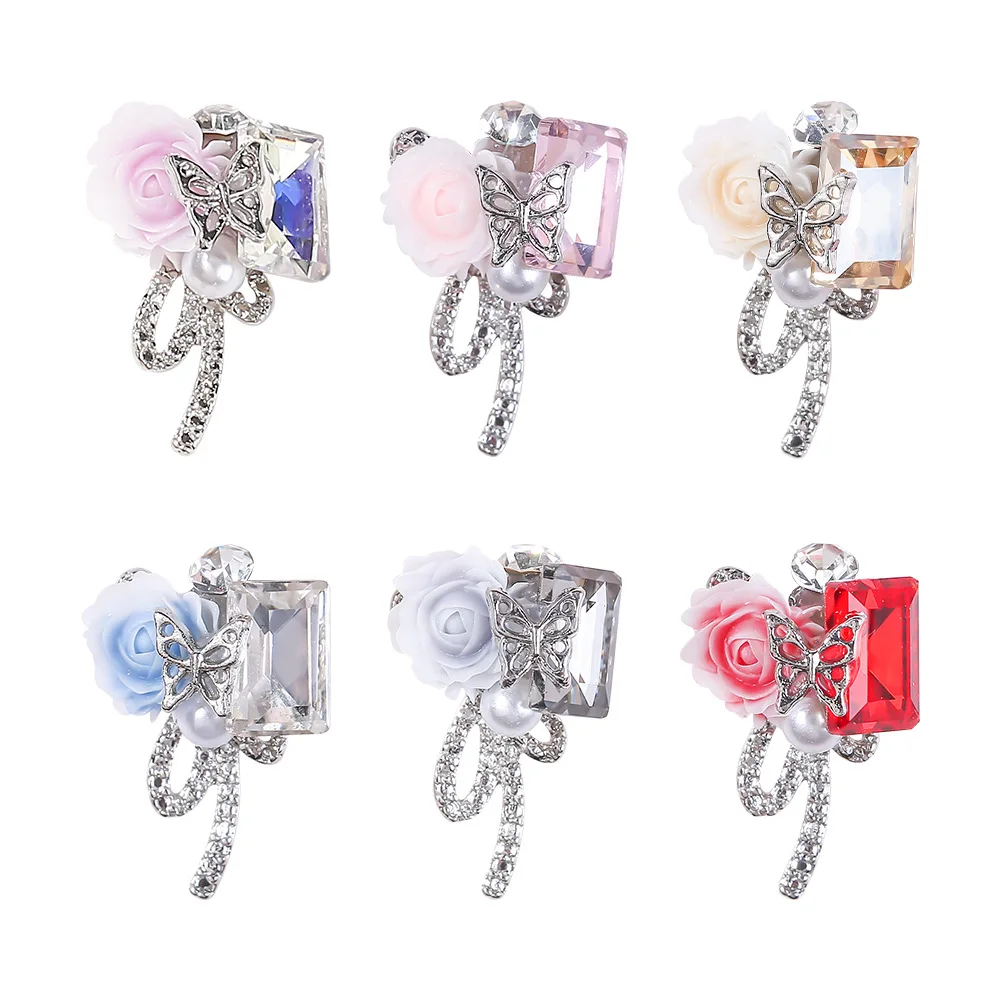 10 قطعة سبائك الحفر كاميليا فراشة مسمار ديكور سباركلي كومة الحفر العارية الماس مسمار الفن السحر DIY بها بنفسك صالون مانيكير لوازم