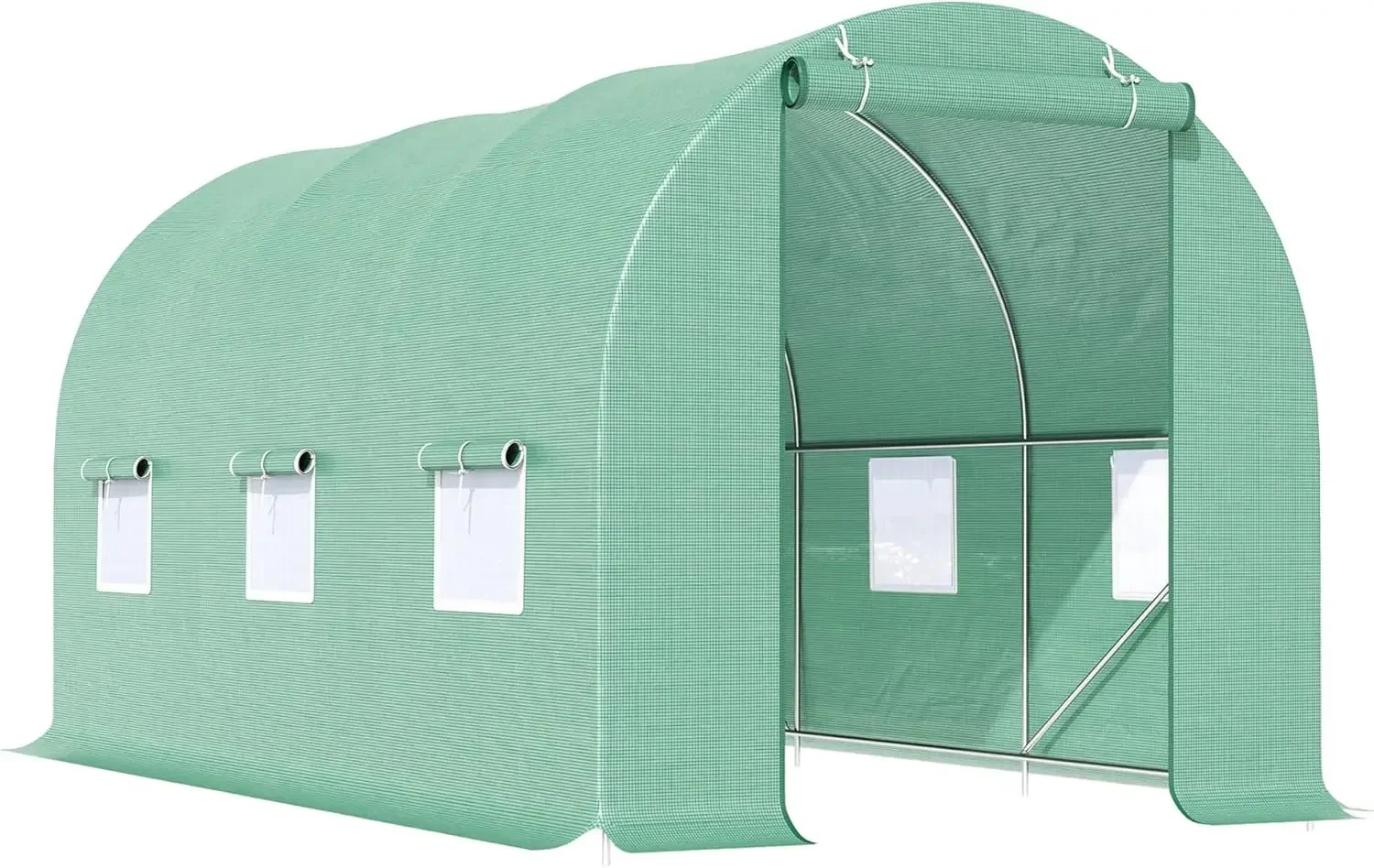 15' x 6' x 7' Walk-in Tunnel Greenhouse, Garden Green House with Roll-Up Door and Windows, PE Cover, Plant Growing Hous