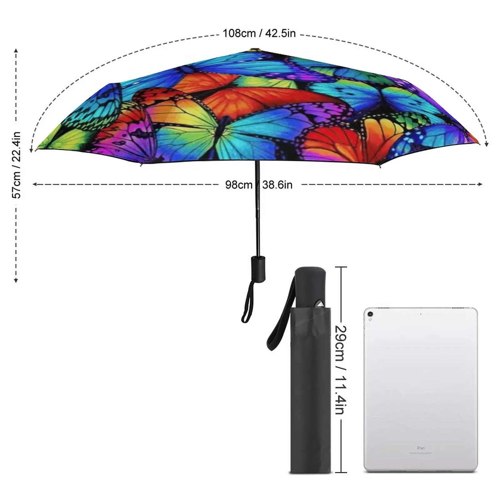 Colorful Butterfly Umbrella Neon Animal Print Automatic Windproof Umbrella Wholesale Design Garden Lightweight Umbrella