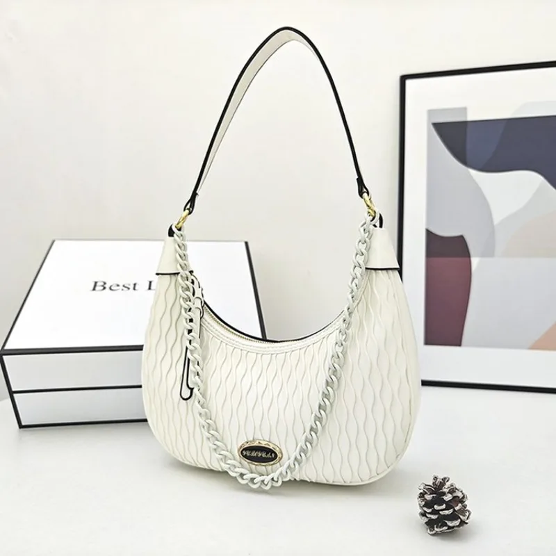 

Adorable Bohemian Female Bag Half-Moon Shape 2025 New Model Maillard Color Campus Students Bag Attractive