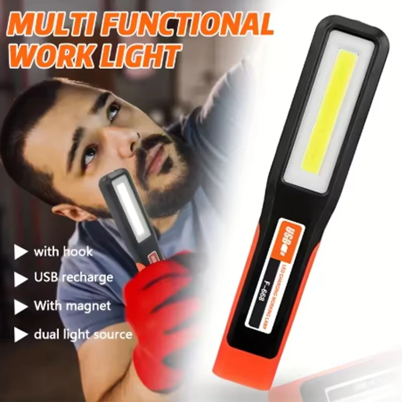 Magnetic COB LED Work Light USB Rechargeable Flashlight Powerful Portable Torch Waterproof Car Repair Outdoor Camping Emergency