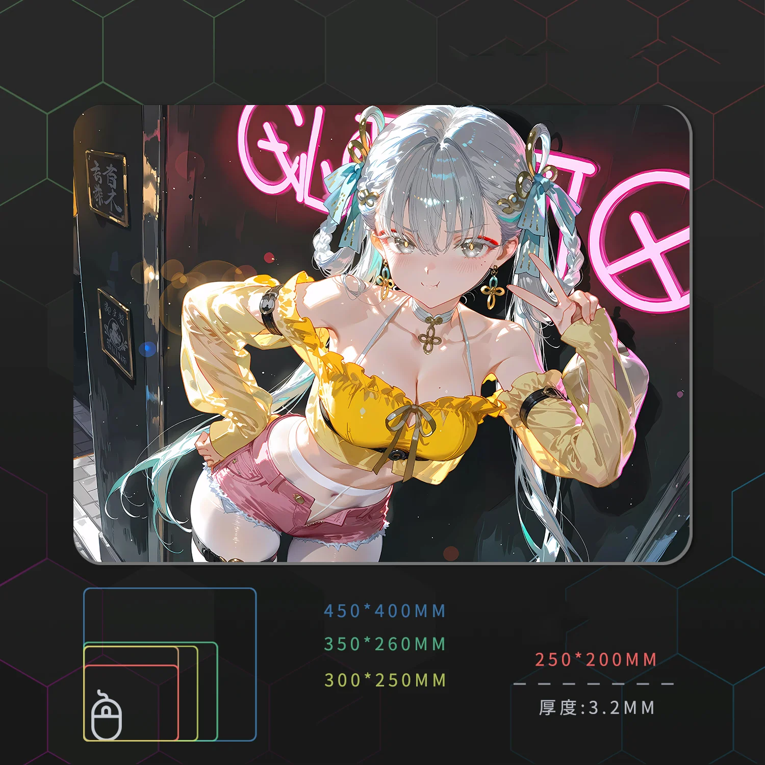 Cool Cute Girl Red Photovoltaic Glass Mouse Pad Tempered Upgrade Smooth FPS Game & Office Anime Game Specific Mousepad Desk Mat