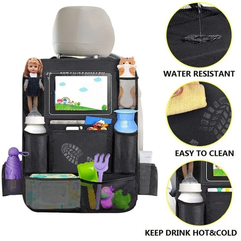 Car Backseat Multifunctional Organizer Waterproof Durable Mesh Pockets Kids Travel Widened Folding Table Books Bottle Window Bag