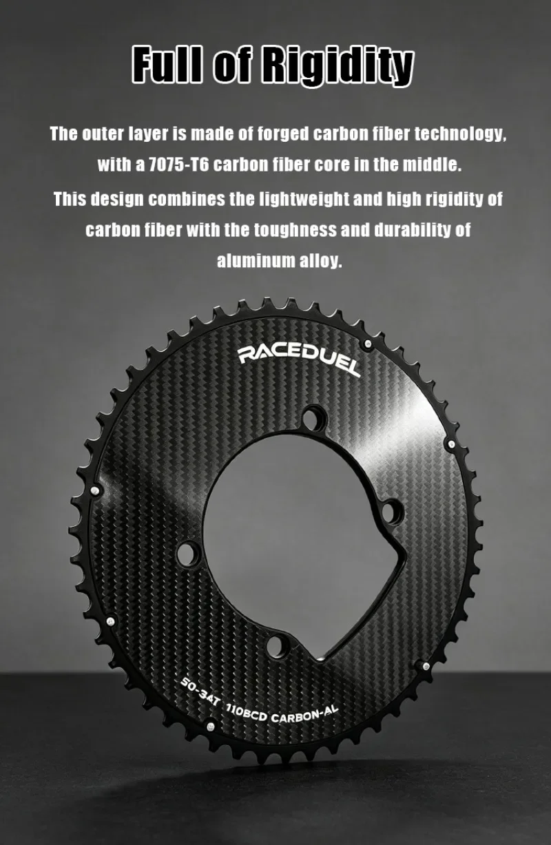 RACEDUEL Carbon 110BCD Kurbelgarnitur für R7000/R8000R9100 Carbonfaser 110 BCD Kurbel Rennrad-Kettenblatt 50-34T 52-36T 53-39T 54-40T – Detail 12