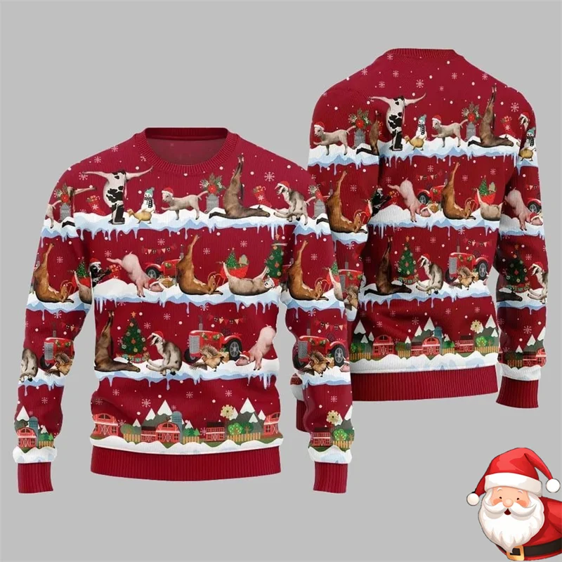 Christmas 2025 Funny Farm Chaos Ugly Christmas Sweater Fun Farm Animal Pullover Sweatshirt Casual Sport Festival Clothing Top