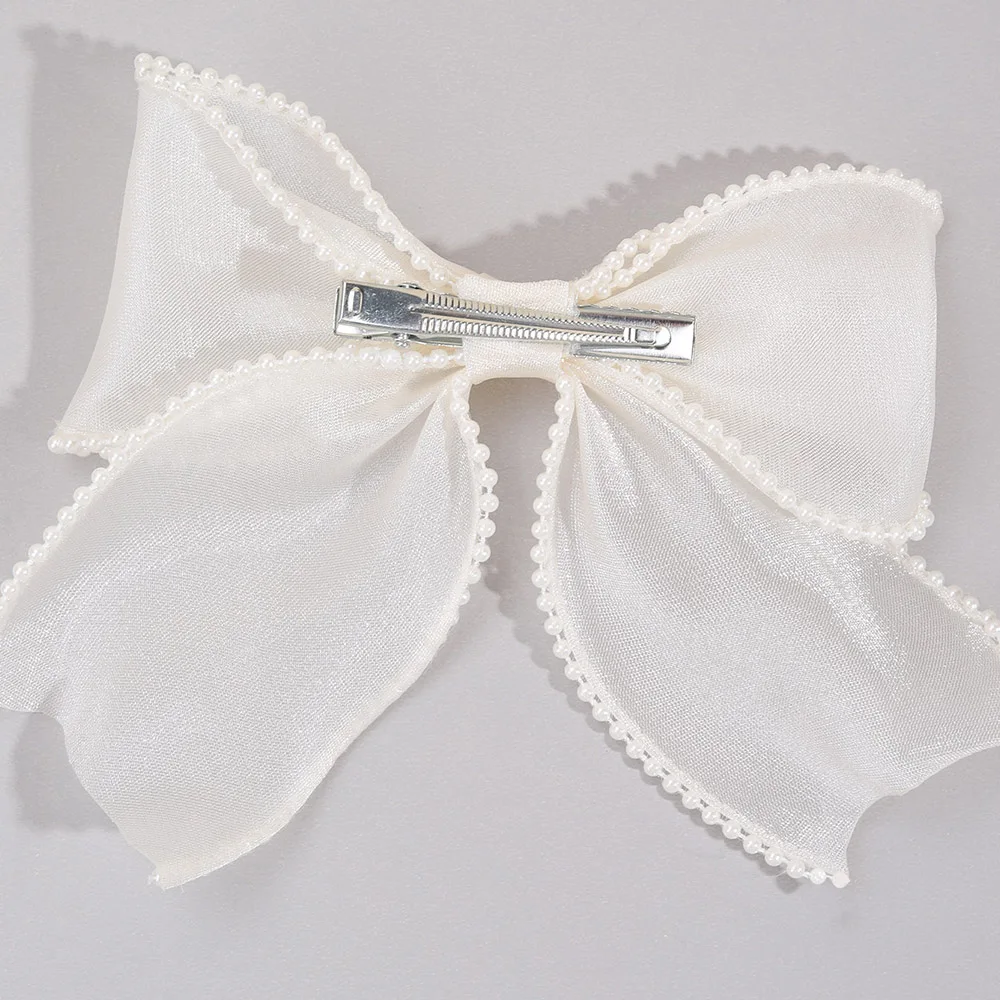 Sweet Girls Pearl Hair Clip Shining Satin Bow Hairpins Kids Elegant Ponytail Clips Korean Headpiece Hair Accessories