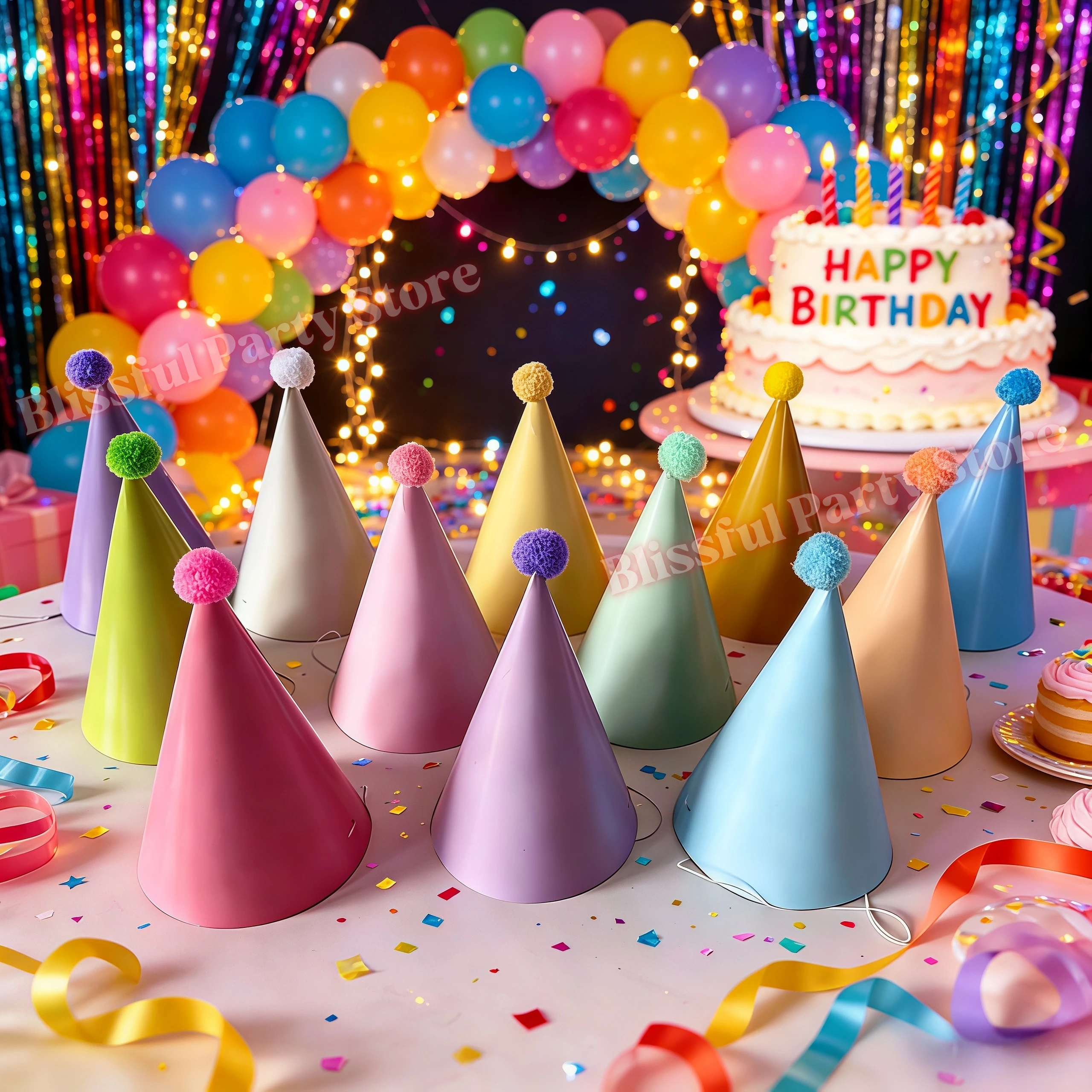 Party Hat Cone - カラフルな誕生日パーティーハット マカロンの円錐形の帽子 誕生日やパーティーに最適 大人と子供の記念日の装飾用品