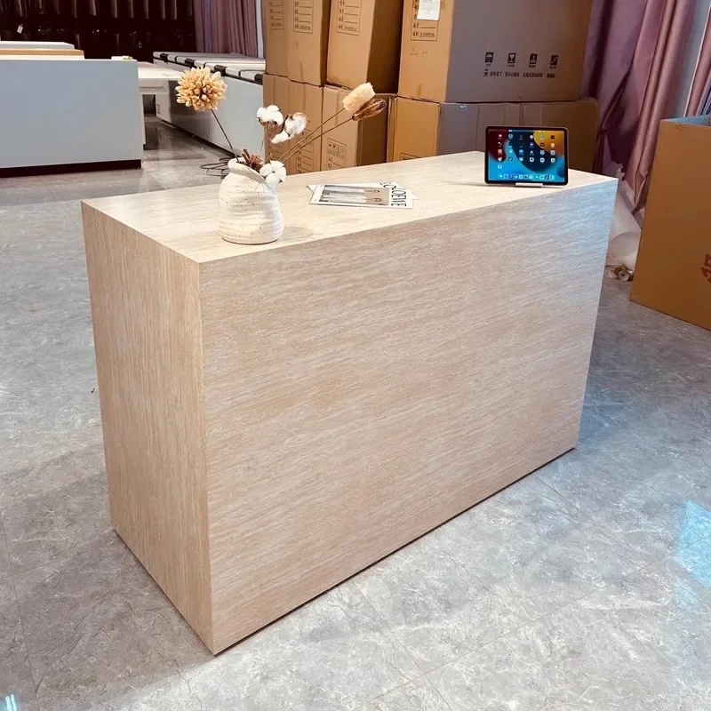 wood Checkout page Clothing store Bar counter Imitation travertine simple front desk for store cafe Sturdy
