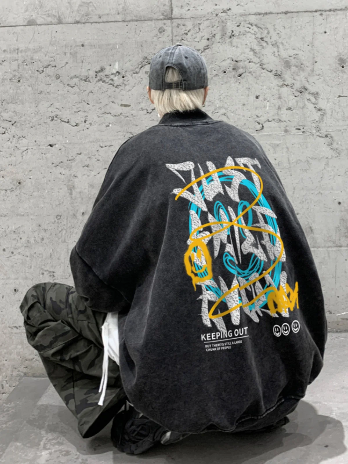 

Мужская толстовка в стиле ретро с высоким воротником, весенне-осенняя, оверсайз, с эффектом потертости, повседневная, свободного кроя