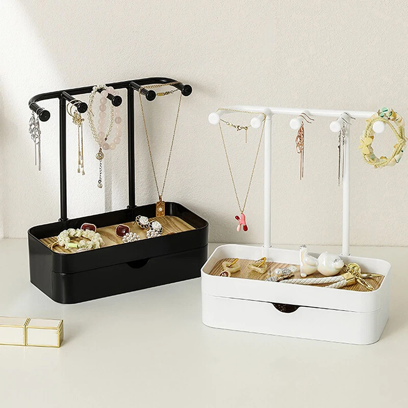 Jewelry Organizer Display Stand Rack With Wooden Tray For Earrings Bracelet Necklaces Rings Storage Hanging Organizer Holder