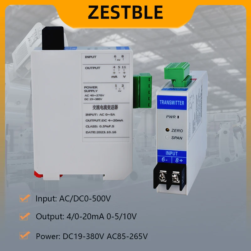 Voltage Transducer ZA-WU AC 5V 100V 200V 500V 1000V input 4-20mA 0-10V Output Signal Isoaltor DC24V 220V Power Supply