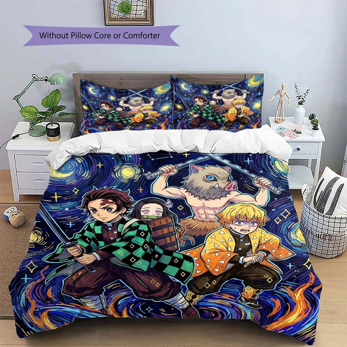 Demon Slayer Tanjiro Patterned Pillowcase & Duvet Cover Set Household Anime Bedding Bedroom Decor Ideal Gift for Lovers.-TING
