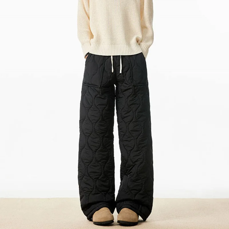 LUZHEN العصرية بلون تنقش مرونة الخصر الرباط مستقيم مبطن بنطلون الرجال 2025 جديد وسيم سراويل تقليدية JY4913