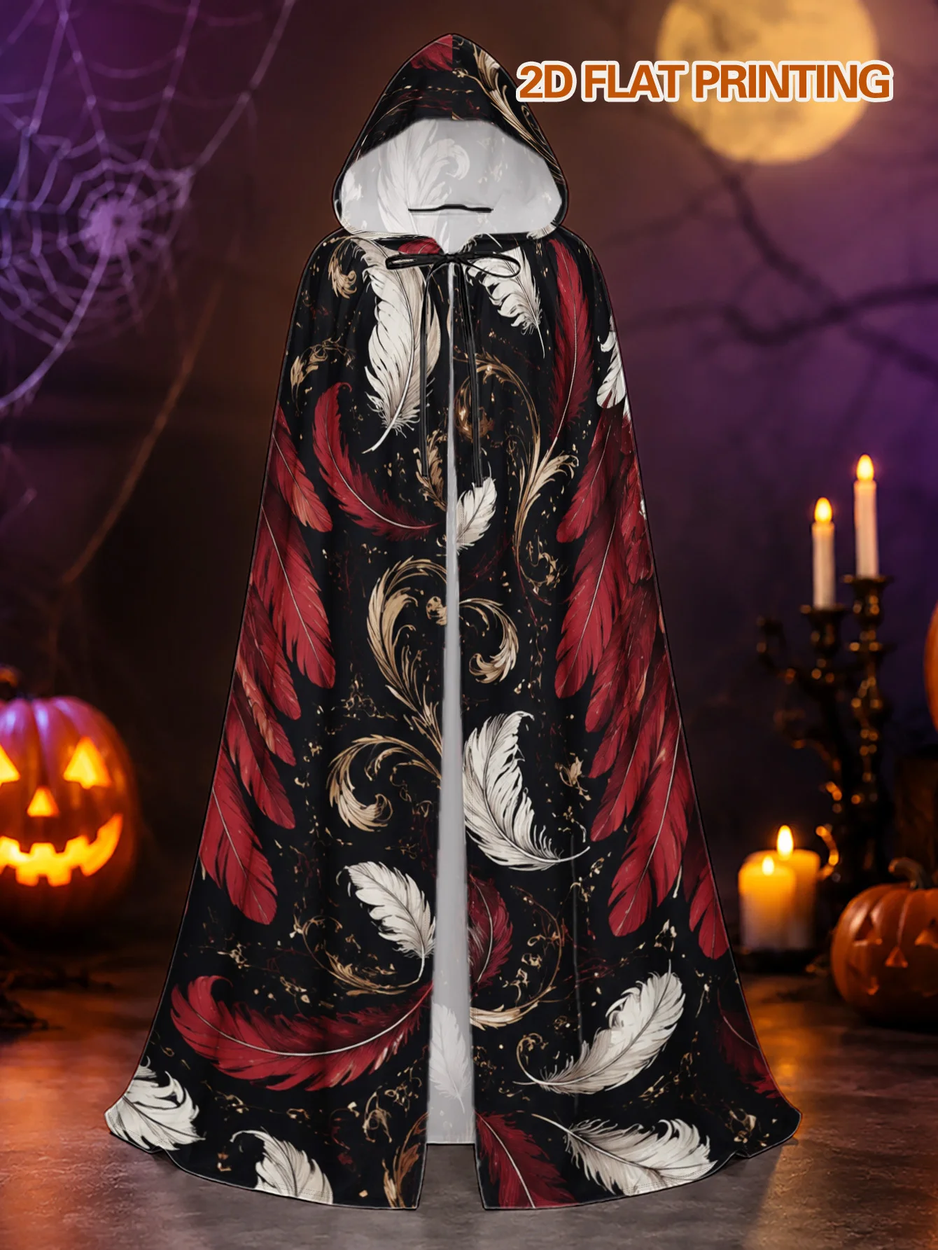 1pc, Halloween Costume Cloak with Ornate Black Angel Wings Feathers Print, Adult Witch Robe for Men And Women