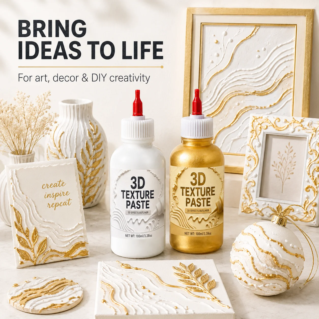 100Ml 3D Modeling Paste, No-Need-Mixing Powder Paste, Golden Foil Modeling Paste, Suitable for Craft Creation, Artistic Painting