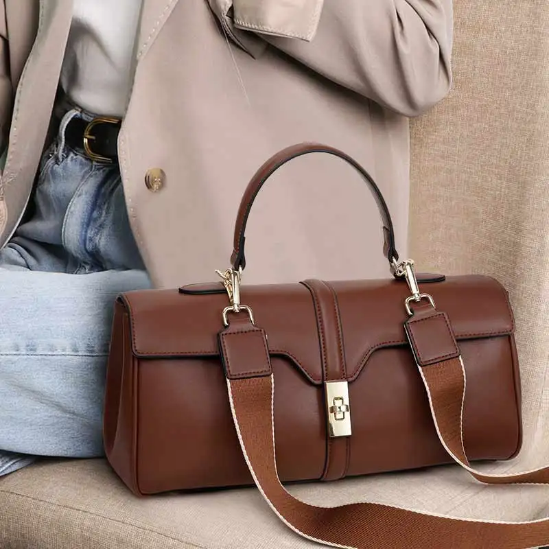 Soft Cow Leather Handbag for Women Large Elegant Ladies Handbag Black Crossbody Satchels Purses