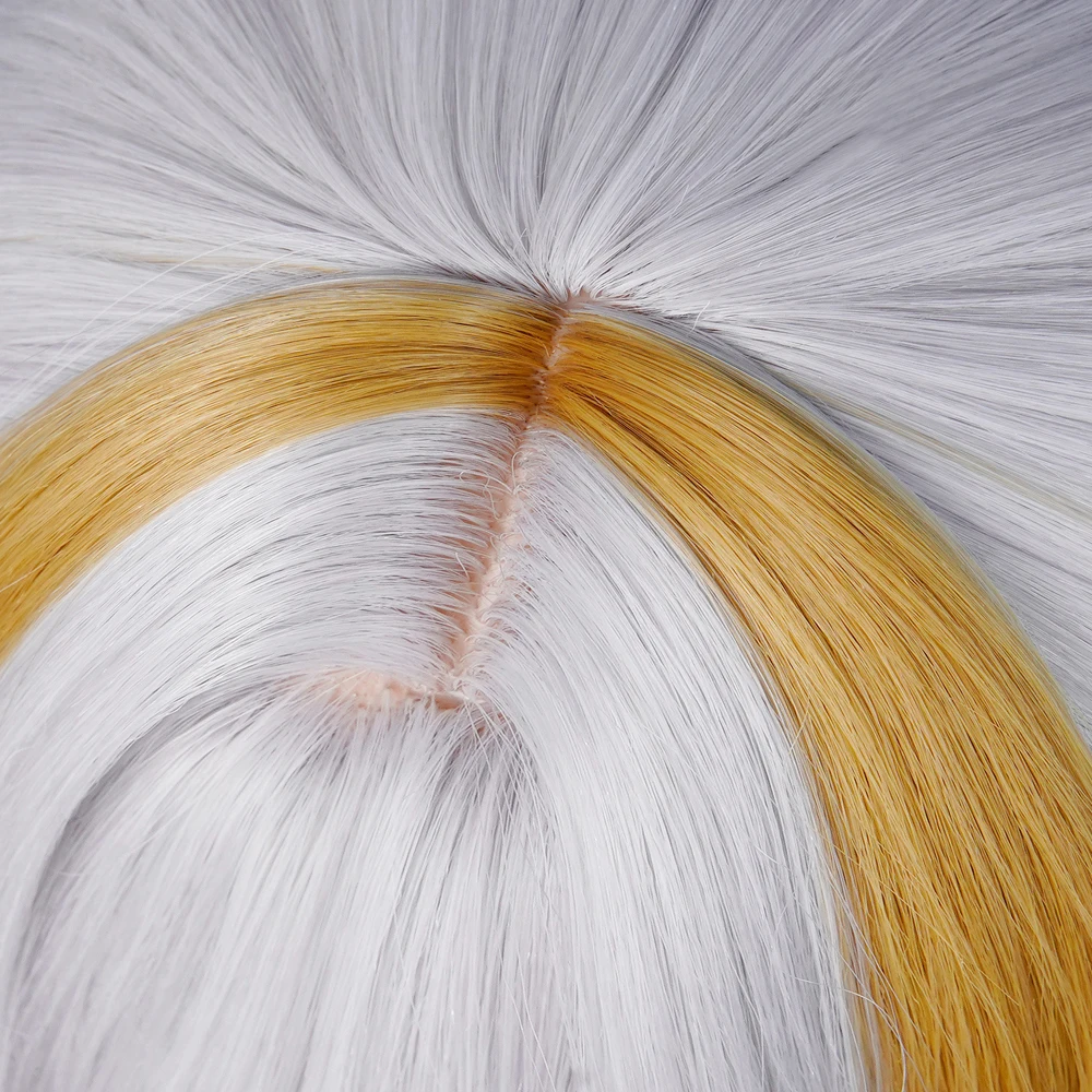 Długie Proste Syntetyczne Peruki z Białyblond Pasemkami z Grzywką Anime Gra Cosplay Puszysta Peruka Odporna na Ciepło na Codzienne Użytkowanie i Imprezy