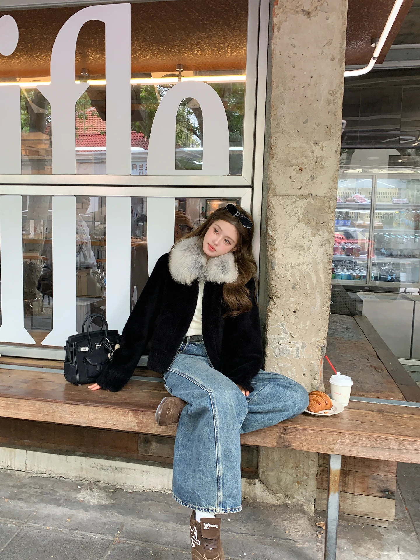 

Daisy Winter Exploration 00 Wool Genuine Fur Collar Cosite Leather Fur Coat Women's Winter Coat Thiened Casual Sle