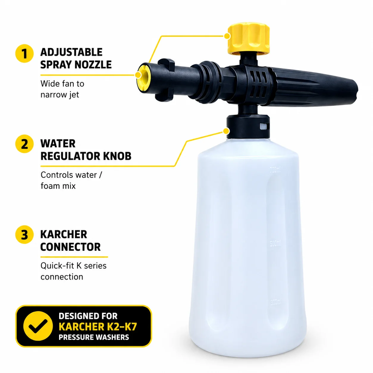 Foam Cannon Jet Bottle, Snow Foam Lance Washer Kit for Karcher K2 K3 K4 K5 K6 K7, High Pressure Soap Generator