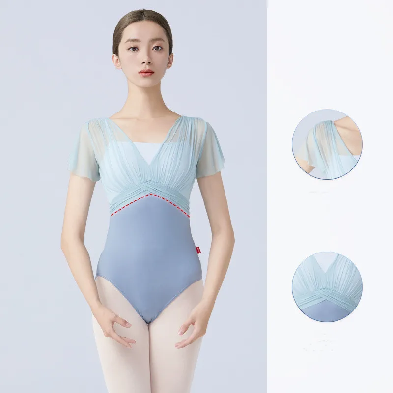 บัลเล่ต์ Leotards สำหรับผู้หญิงผู้ใหญ่ Backless ปลอกแขนแบบมีระบายตาข่ายลูกไม้เครื่องแต่งกายเต้นรำโยคะชุดว่ายน้ำ Gymnastitic Leotard Bodysuit