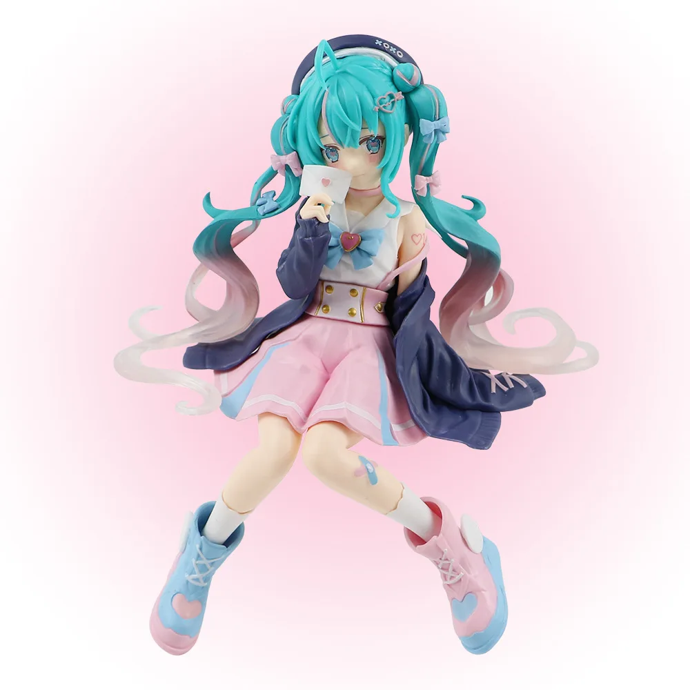 Nueva figura de Anime Hatsune Miku, sakura rosa, posición sentada, figura de acción de PVC, modelo de juguete, decoración, regalos coleccionables