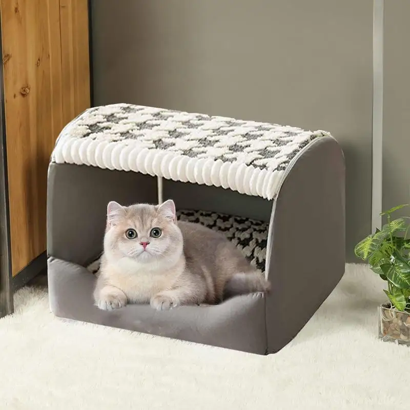 Small Dog Bed Semi Enclosed Covered Cat Bed Tent Indoor Pet House Non-Slip Cat Bed Waterproof No Deformation Pet House Cat