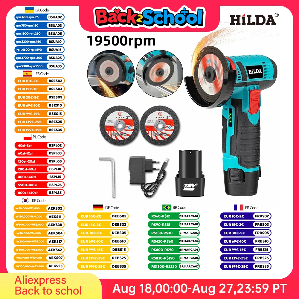 HILDA 12v Mini Smerigliatrice Angolare Spazzola di Riparazione Auto Motore Ricaricabile Per Il Taglio Diamanti Cordless Utensile Elettrico Lucidatura E Rettifica