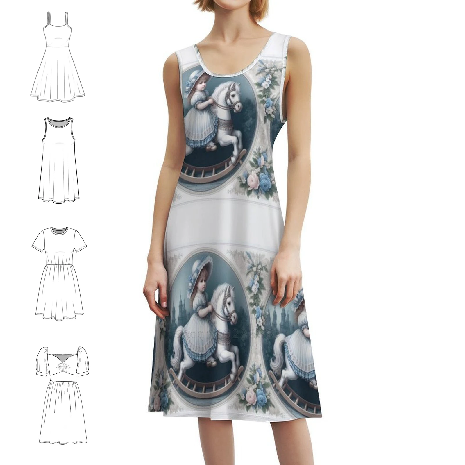 لعبة حصان هزاز عتيقة للأطفال على الطراز الكوري فستان كاجوال للنساء فساتين مكتب يومية بسيطة للسيدات حصان هزاز