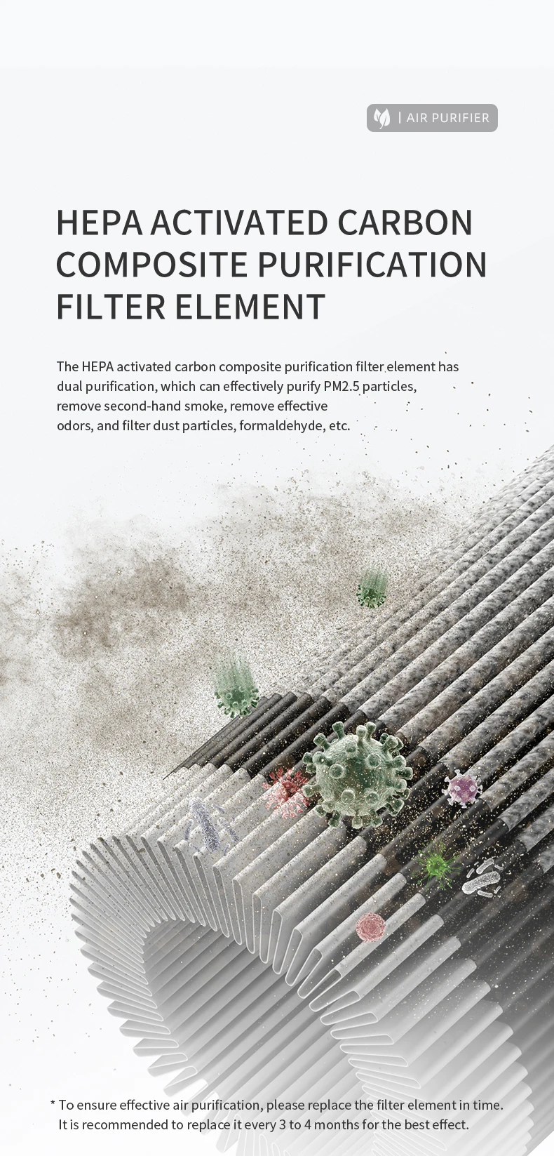 Portable Air Purifier HEPA Activated Carbon Composite Filter Blue Light Negative Ion 2 Speed Touch Control USB Type-C Quiet Night Mode Aroma Tank