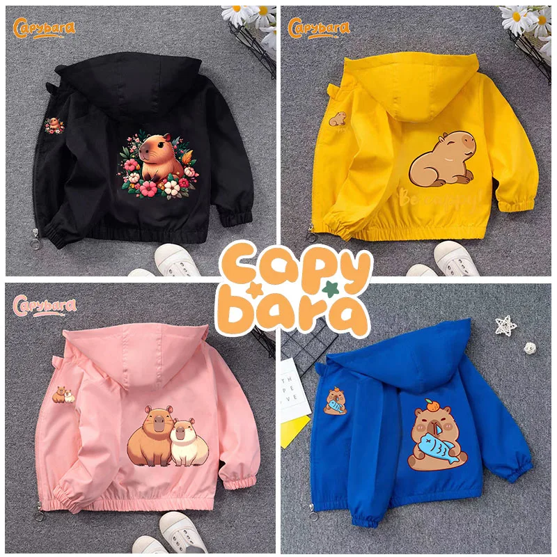 

New Kawaii Capybara Children Waterproof Jackets Cartoon Cartoon Figures Coat Outdoors Trendy Casual Loose Tops Kid Clothing Gift