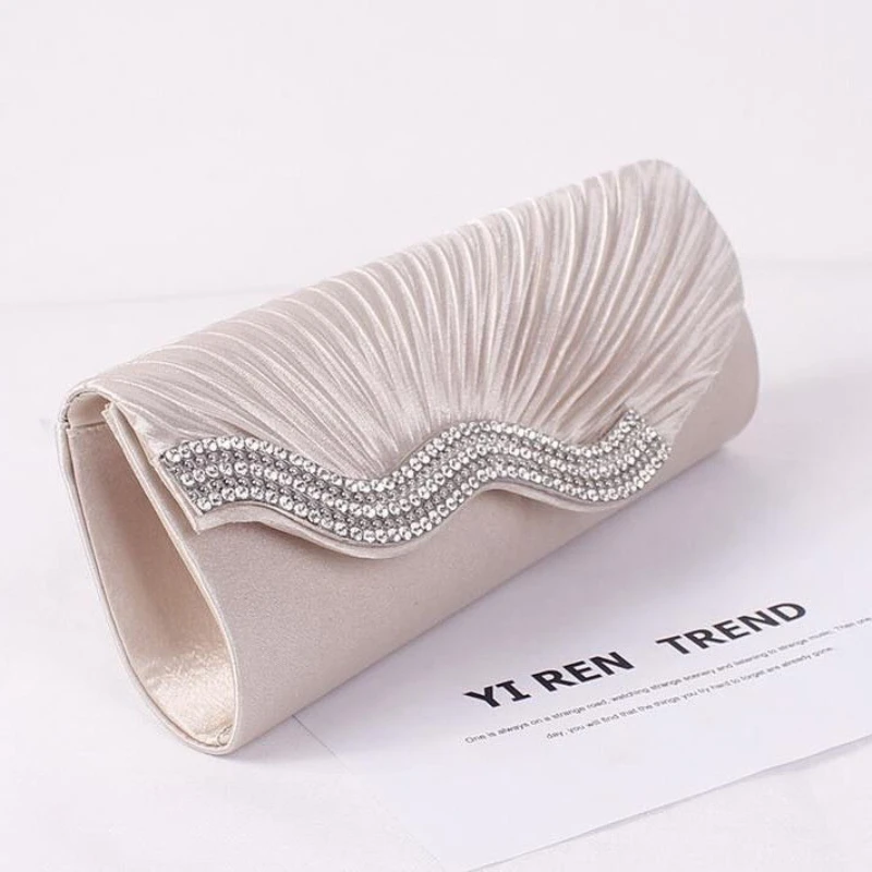 

Women Luxury Satin Evening Clutch Bag Rhinestone Decor Bridal Purse Elegant Wedding Party Handbag White Diamond Mini Tote
