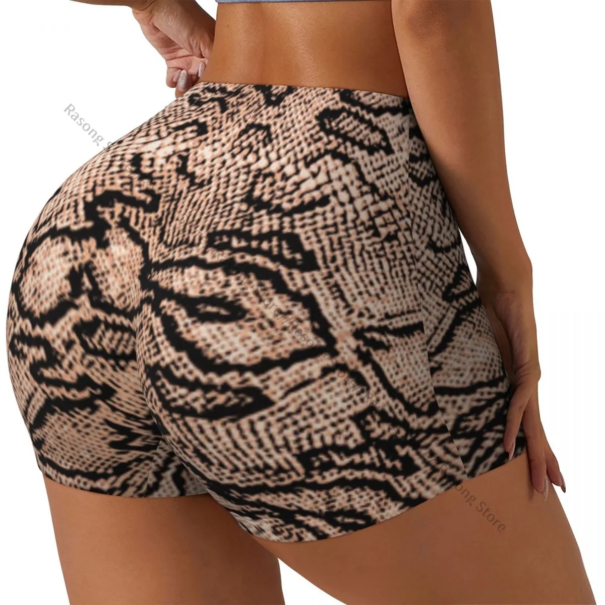 Women's Yoga Shorts Snake Background Scrunch Booty Butt Lifting Comfort Fitness Gym