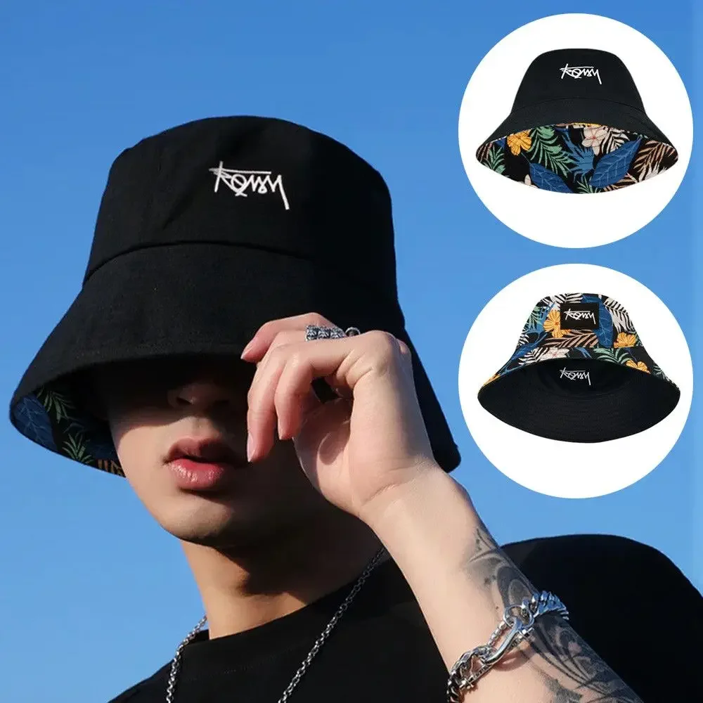 Men Women Summer Basin Cap Hip Hop Hat Double-sided Bucket Hat Graffiti Fishing Fisherman Hat Pattern Packable Sun Protection