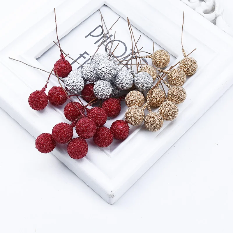 40 Stück Günstige Künstliche Früchte Schaumstoff-Staubgefäße Kirschen Gold Silber Blumen Weihnachten Hochwertige Dekoration Hochzeit Heim Raum Party Zubehör – Detail 2