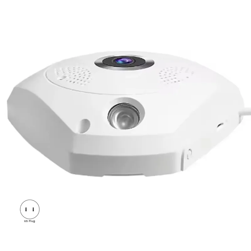 Telecamera dome IP Fisheye con rilevamento del movimento ABGI 180 360 gradi Panoramica per interni Sicurezza domestica CCTV Spina americana