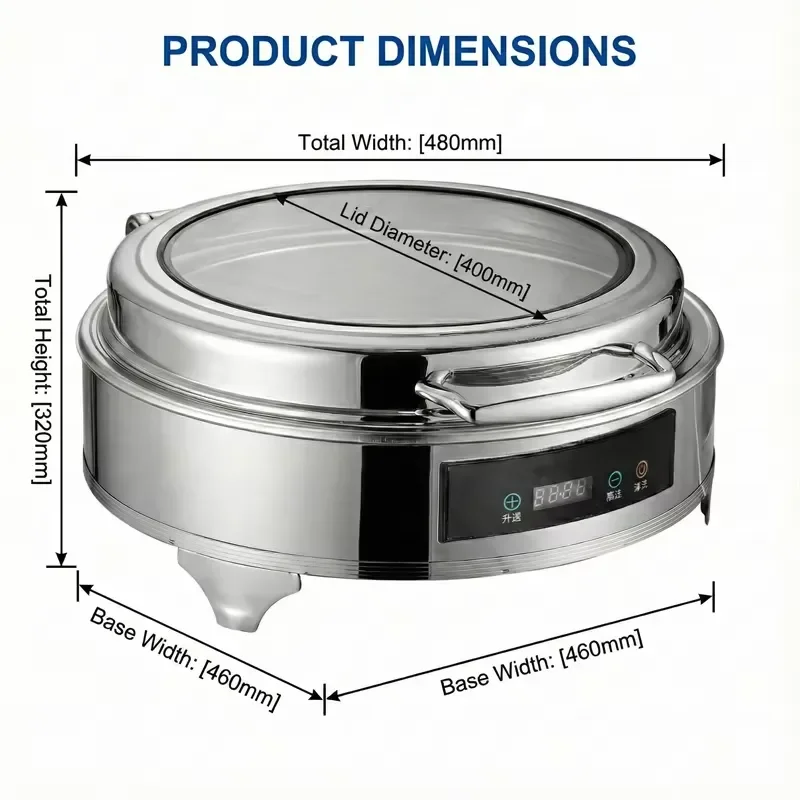 Stainless steel round electric hot pot buffet warmer with glass cover Commercial insulation pot is suitable for hotel
