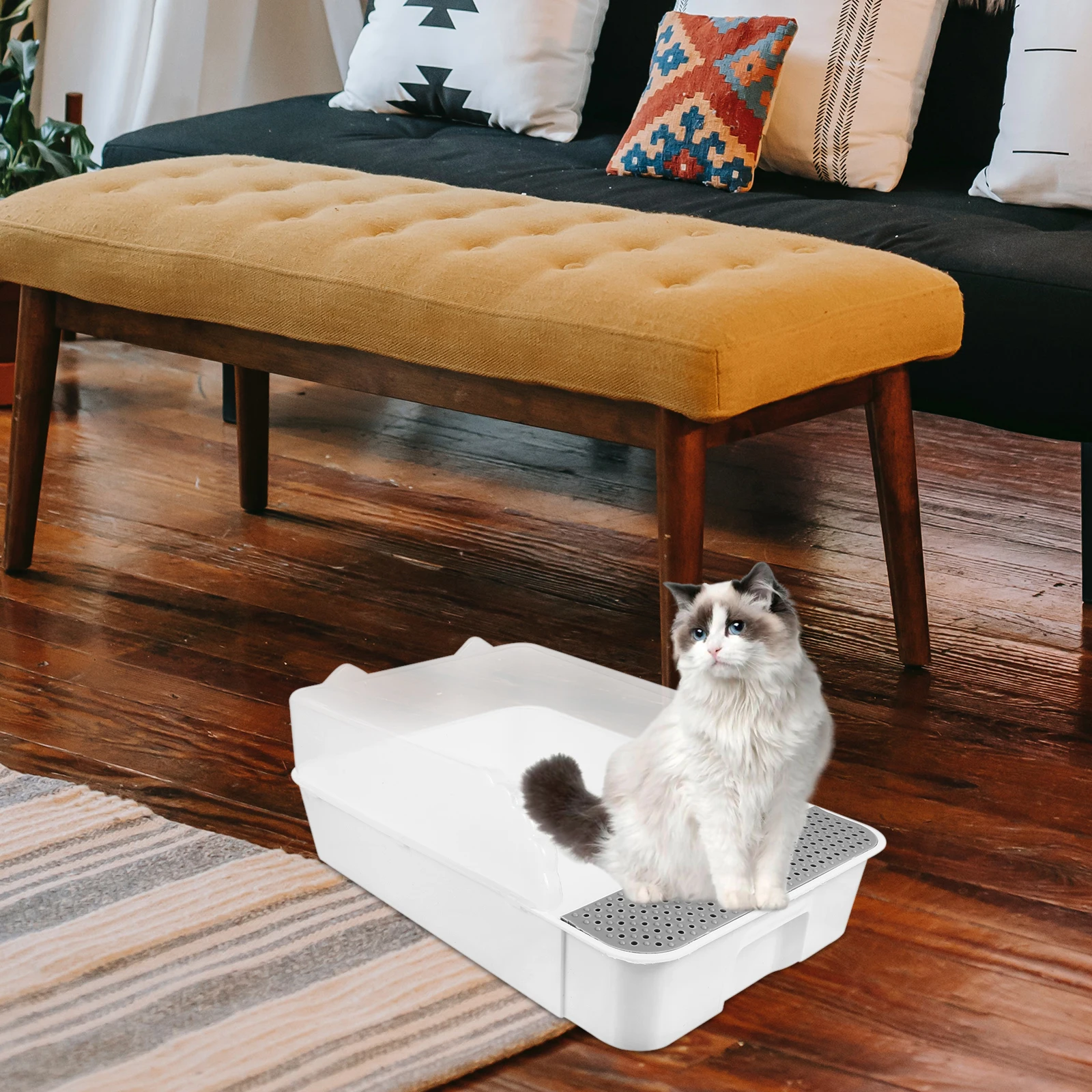 

Cat Litter Box Durable Plastic Basin Kitten Potty Toilet Pet Case Splash Proof Easy Clean High Quality Long Life Semi Enclosed